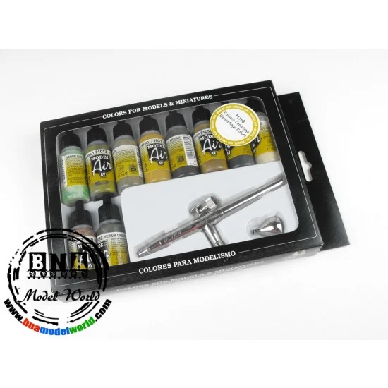 Vallejo 71168 Model Air Acrylic Paint Set - Ultra Airbrush Kit & 10 Camo Colours