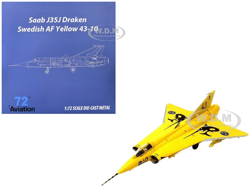 Saab J35J Draken Fighter Aircraft "43-10, 3 "Johan Gul" Squadron, 10 Wing, Final Flight Livery" (1997) Swedish Air Force 1/72 Diecast Model Airplane by Aviation 72