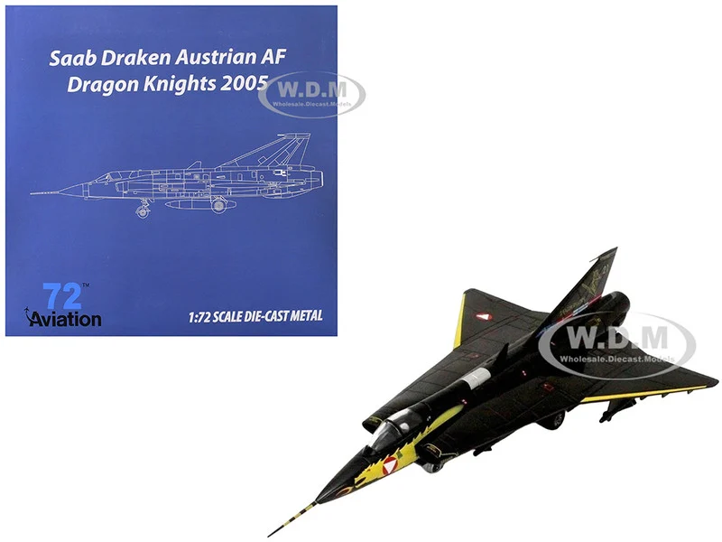 Saab Draken Fighter Aircraft "21, Draken 45th Anniversary, Dragon Knights, Retirement Livery" (2005) Austrian Air Force 1/72 Diecast Model Airplane by Aviation 72 - Saab Models