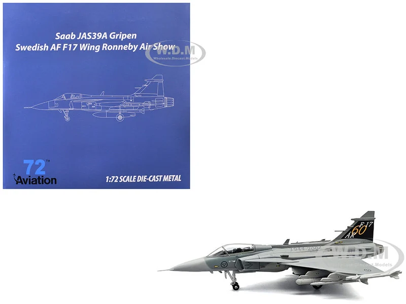 Saab JAS 39A Gripen Fighter Aircraft "17 Wing, 60th Anniversary Livery, Ronneby Air Show" (2004) Swedish Air Force 1/72 Diecast Model Airplane by Aviation 72 - Saab Models