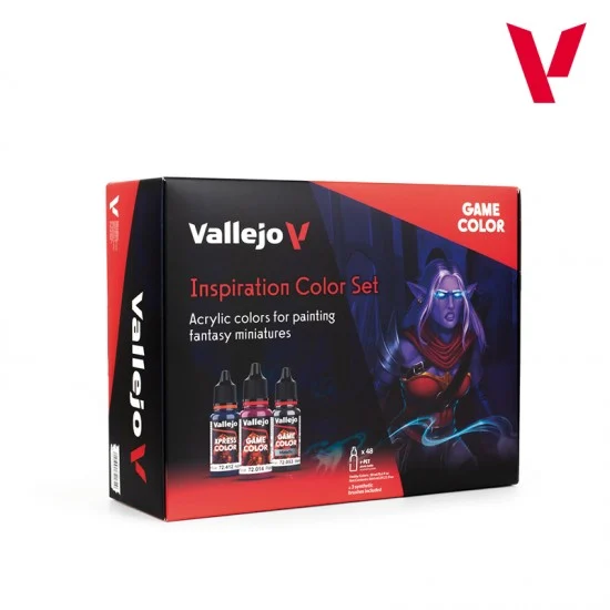 Vallejo 72182 Acrylic Paints Set - Inspiration Game Colour (48x 18 ml/0.6 fl oz, 3 brushes)
