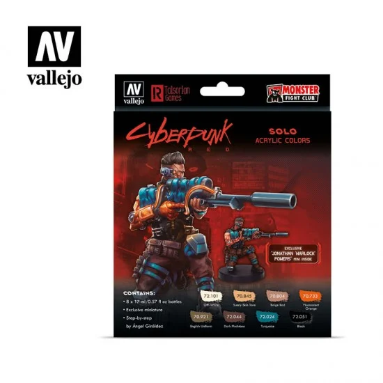 Vallejo 72309 Acrylic Paint Set - Cyberpunk Red Solo (8 x 17 ml/0.57 fl oz w/Figure)