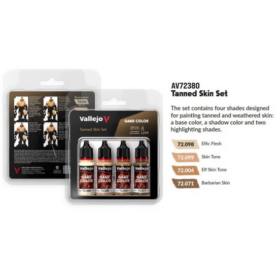Vallejo 72380 Acrylic Paint Set - Game Colour #Tanned Skin (4x 18ml)