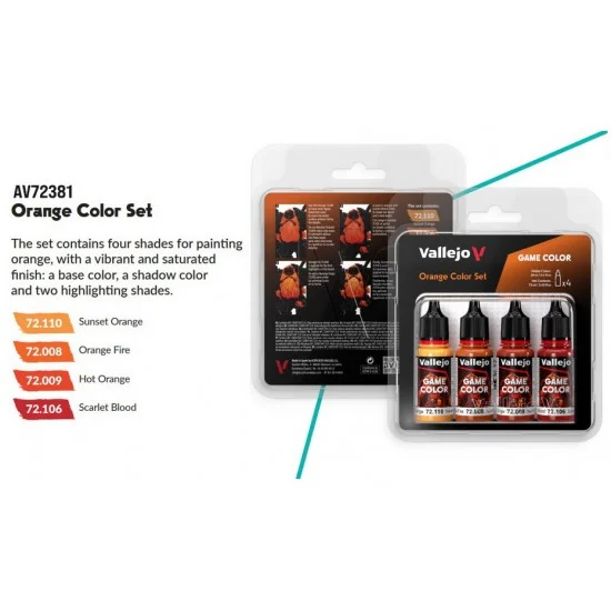 Vallejo 72381 Acrylic Paint Set - Game Colour #Orange (4x 18ml)