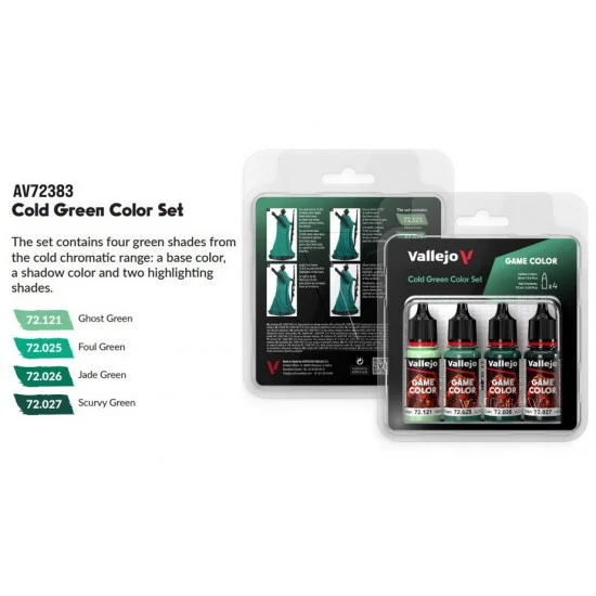 Vallejo 72383 Acrylic Paint Set - Game Colour #Cold Green (4x 18ml)