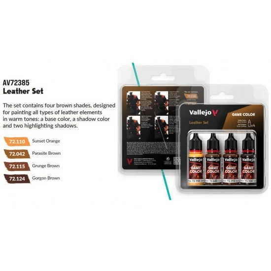Vallejo 72385 Acrylic Paint Set - Game Colour #Leather (4x 18ml)