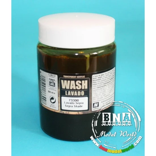 Vallejo 73300 Sepia Wash (Transparent Acrylic) 200ml - Hobby & Model Paints