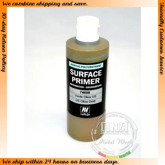 Vallejo 74608 Acrylic Polyurethane - US Olive Drab Surface Primer 200ml
