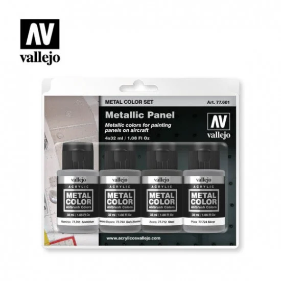Vallejo 77601 Water-Based Metallic Colours Paint Set - Metallic Panel (4 x 32ml)