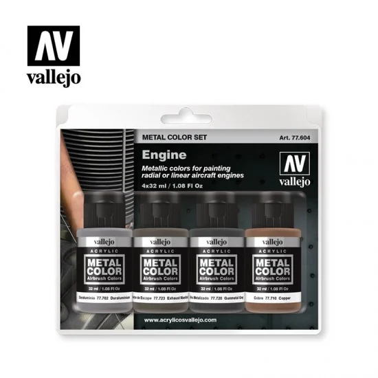 Vallejo 77604 Water-Based Metallic Colours Paint Set - Engine (4 x 32ml)