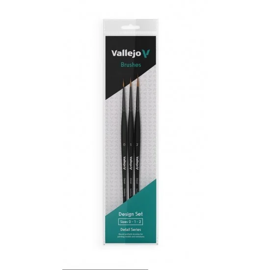Vallejo B02991 Paint Brushes Design Set (Sizes 0, 1 & 2) - Hobby & Model Paints