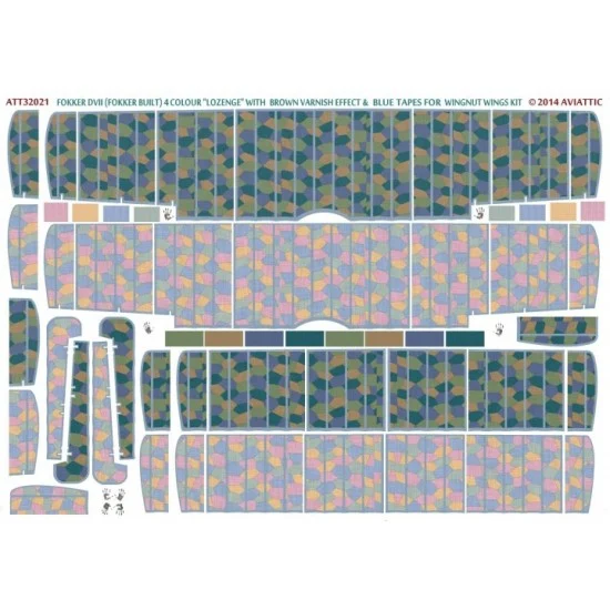 Aviattic ATT32021 1/32 Fokker DVII 4 Colour Lozenge w/Brown Varnish Effect & Blue Tapes for Wingnut Wings - Model Planes