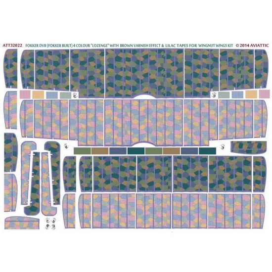 Aviattic ATT32022 1/32 Fokker DVII 4 Colour Lozenge w/Brown Varnish Effect & Lilac Tapes for Wingnut Wings - Model Planes