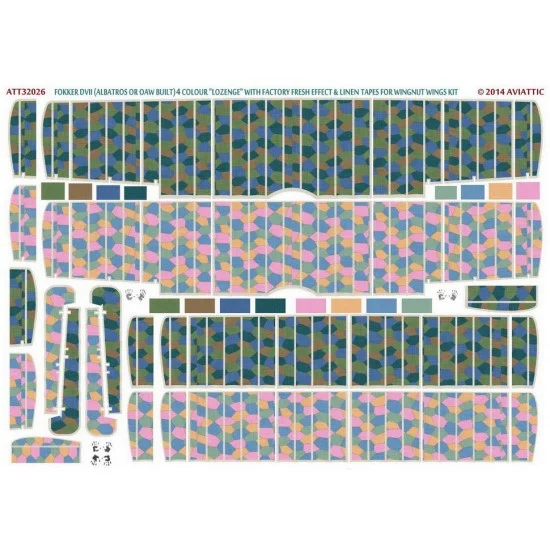 Aviattic ATT32026 1/32 Fokker DVII (Alb/Oaw) 4 Colour Lozenge w/Factory Fresh & Linen for Wingnut Wings - Model Planes