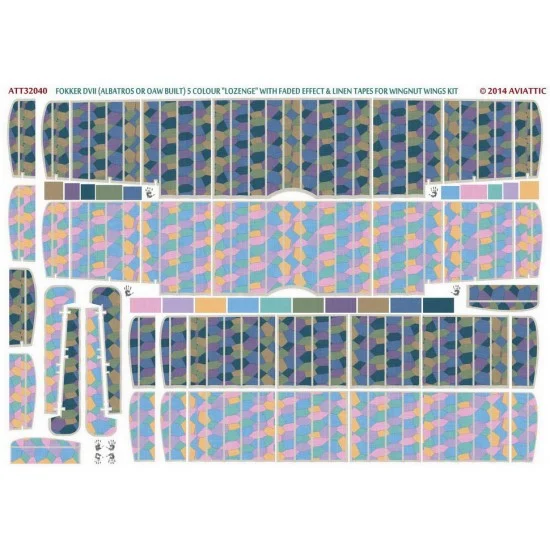 Aviattic ATT32040 1/32 Fokker DVII (Alb/Oaw) 5 Colour Lozenge w/Faded & Linen Tapes for Wingnut Wings - Model Planes