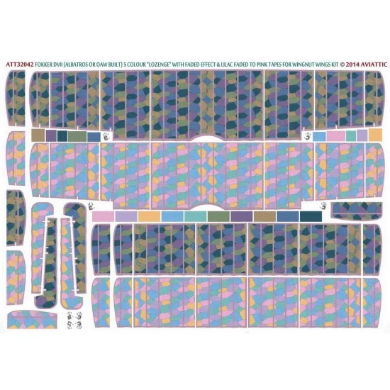 Aviattic ATT32042 1/32 Fokker DVII (Alb/Oaw) 5 Colour Lozenge w/Faded Effect & Lilac Tape for Wingnut Wings - Model Planes
