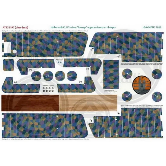 Aviattic ATT32197 1/32 (Clear Decal) Halberstadt Cl.ii 5 Colour "Lozenge" Upper Surfaces w/No Rib Tapes - Model Planes