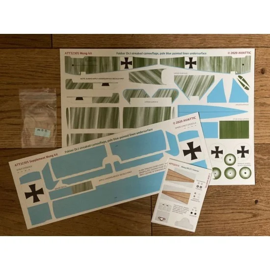Aviattic ATT32305 1/32 Fokker Dr.i Streaked Camouflage, Pale Blue Linen Under Surfaces Decals for Meng - Model Planes
