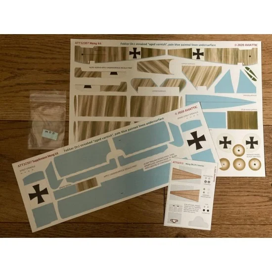 Aviattic ATT32307 1/32 Fokker Dr.i Streaked Camo Aged Varnish Pale Blue Linen Under Surfaces Decal for Meng - Model Planes