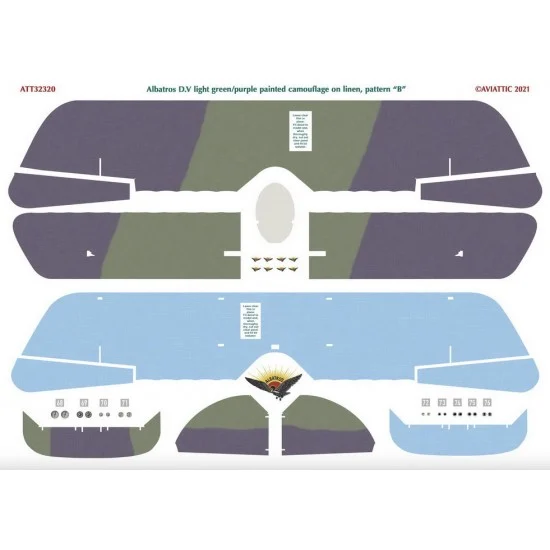 Aviattic ATT32320 Decals for 1/32 Albatros DV Light Green/Purple Painted Camouflage On Linen, Pattern "B" - Model Planes