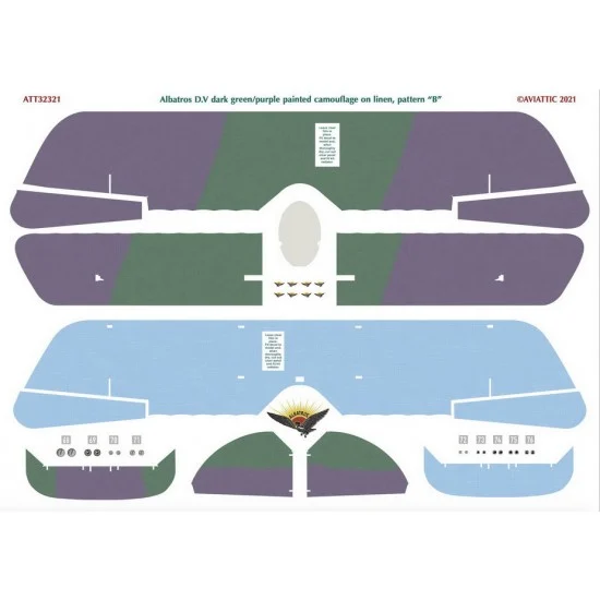 Aviattic ATT32321 Decals for 1/32 Albatros DV Dark Green/Purple Painted Camouflage On Linen, Pattern "B" - Model Planes