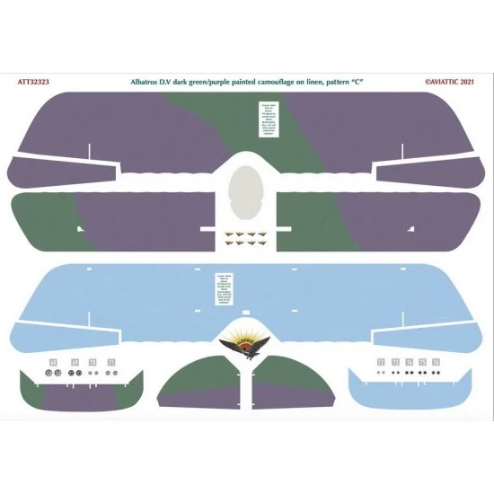Aviattic ATT32323 Decals for 1/32 Albatros DV Dark Green/Purple Painted Camouflage On Linen, Pattern "C" - Model Planes
