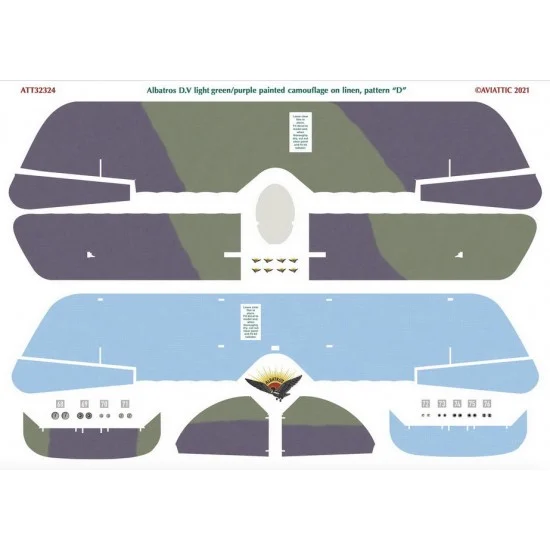Aviattic ATT32324 Decals for 1/32 Albatros DV Light Green/Purple Painted Camouflage On Linen, Pattern "D" - Model Planes