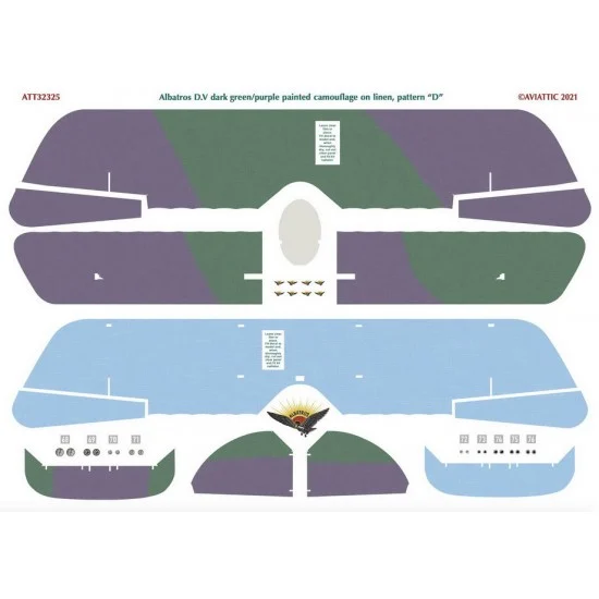 Aviattic ATT32325 Decals for 1/32 Albatros DV Dark Green/Purple Painted Camouflage On Linen, Pattern "D" - Model Planes