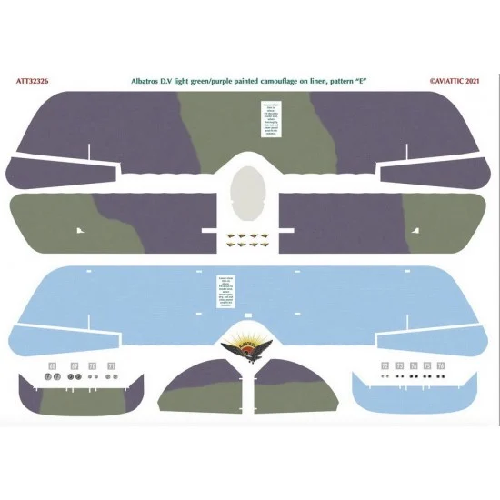 Aviattic ATT32326 Decals for 1/32 Albatros DV Light Green/Purple Painted Camouflage On Linen, Pattern "E" - Model Planes