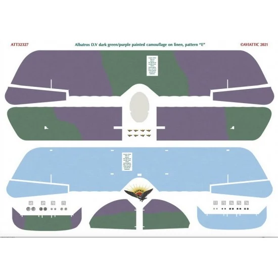 Aviattic ATT32327 Decals for 1/32 Albatros DV Dark Green/Purple Painted Camouflage On Linen, Pattern "E" - Model Planes