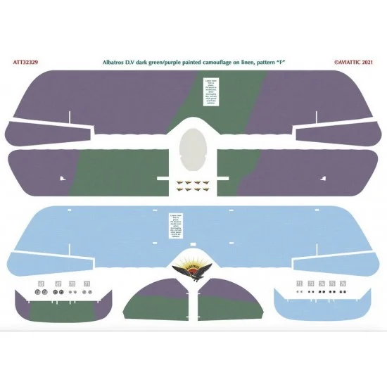 Aviattic ATT32329 Decals for 1/32 Albatros DV Dark Green/Purple Painted Camouflage On Linen, Pattern "F" - Model Planes