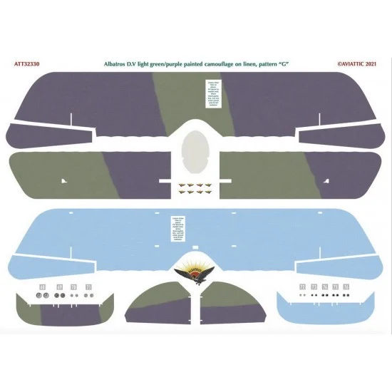 Aviattic ATT32330 Decals for 1/32 Albatros DV Light Green/Purple Painted Camouflage On Linen, Pattern "G" - Model Planes