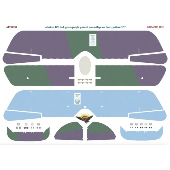 Aviattic ATT32331 Decals for 1/32 Albatros DV Dark Green/Purple Painted Camouflage On Linen, Pattern "G" - Model Planes