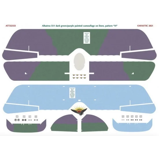 Aviattic ATT32333 Decals for 1/32 Albatros DV Dark Green/Purple Painted Camouflage On Linen, Pattern "H" - Model Planes