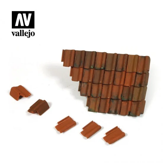 Vallejo SC230 1/35 Damaged European Roof Section (1pc) and Tiles (12pcs) - Scenics & Diorama
