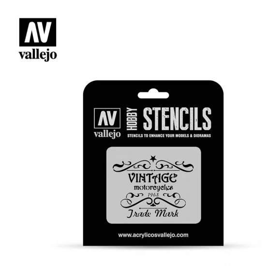Vallejo ST-LET005 Masking Stencils for 1/35 Vintage Motorcycles Repair Workshop Sign