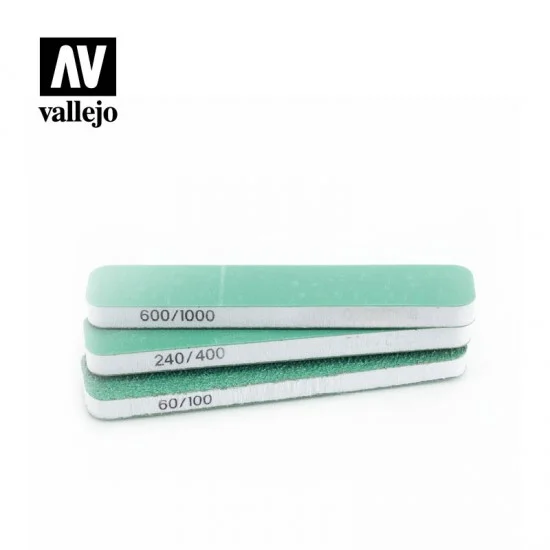 Vallejo T04001 Flexi Sander Dual Grit #60/100, #240/400, #600/1000 (90 x 19 x 6mm, 3pcs) - Hobby Tools & Supplies