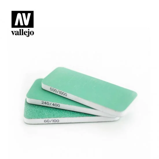 Vallejo T04003 Flexi Sander Dual Grit #60/100, #240/400, #600/1000 (80 x 30 x 6mm, 3pcs) - Hobby Tools & Supplies