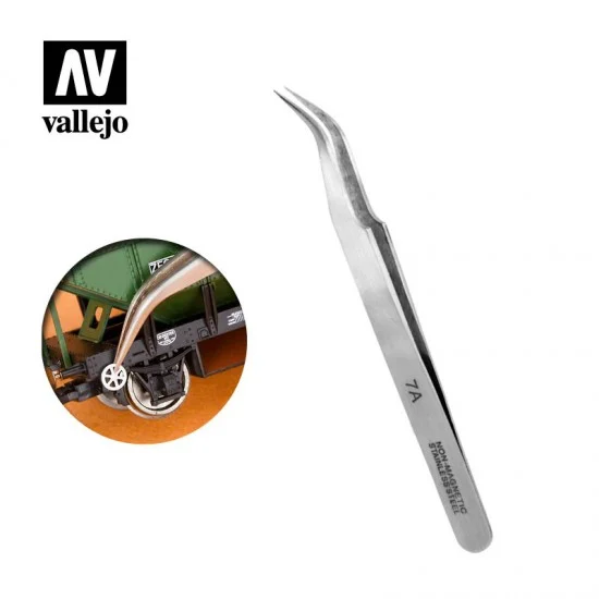 Vallejo T12004 Extra Fine Curved Tweezers #7 - Hobby Tools & Supplies