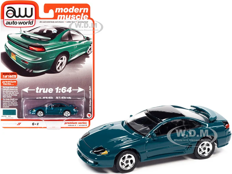 1993 Dodge Stealth R/T Peacock Green with Black Top "Modern Muscle" Limited Edition to 14478 pieces Worldwide 1/64 Diecast Model Car by Auto World - Dodge Models