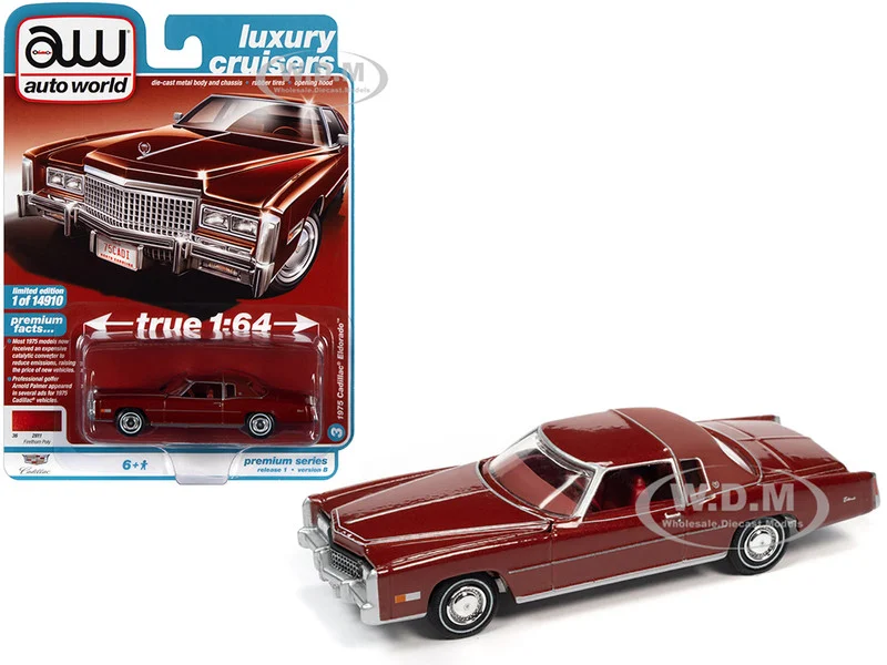 1975 Cadillac Eldorado Firethorn Red Metallic with Rear Section of Roof Matt Dark Red "Luxury Cruisers" Limited Edition to 14910 pieces Worldwide 1/64 Diecast Model Car by Auto World - Cadillac Models