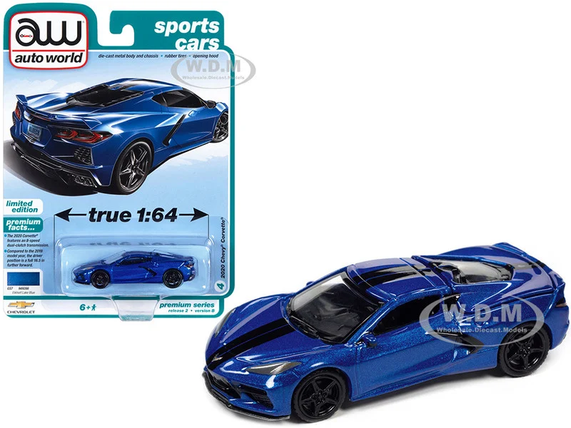 2020 Chevrolet Corvette Elkhart Lake Blue Metallic "Sports Cars" Limited Edition 1/64 Diecast Model Car by Auto World - Chevrolet Models