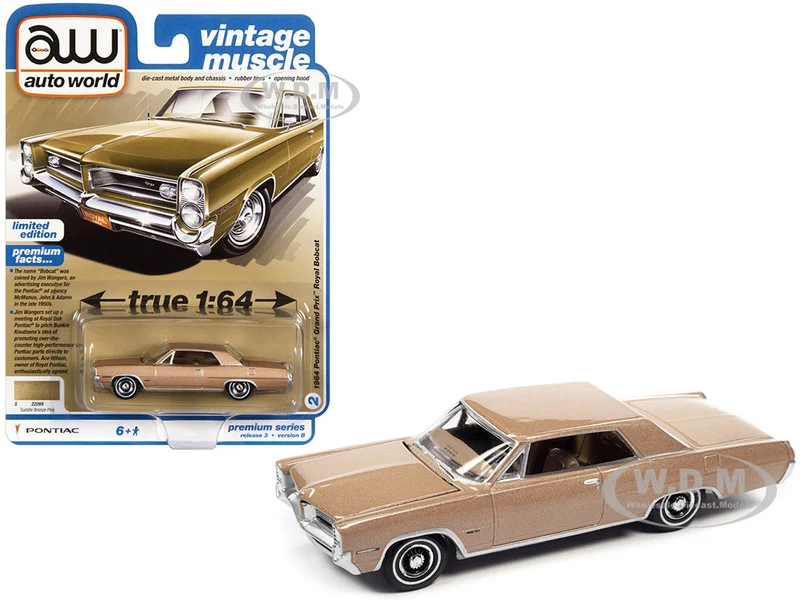 1964 Pontiac Grand Prix Royal Bobcat Saddle Bronze Metallic "Vintage Muscle" Limited Edition 1/64 Diecast Model Car by Auto World - Pontiac Models