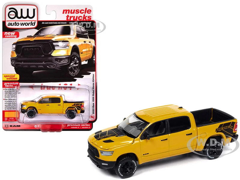 2023 Ram 1500 Rebel Havoc Edition Pickup Truck Baja Yellow "Muscle Trucks" Series 1/64 Diecast Model Car by Auto World - Pickup Trucks Models