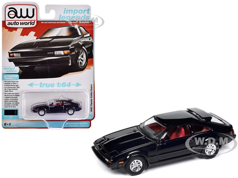 1983 Toyota Celica Supra Black with Red Interior "Import Legends" Series 1/64 Diecast Model Car by Auto World - Toyota Models