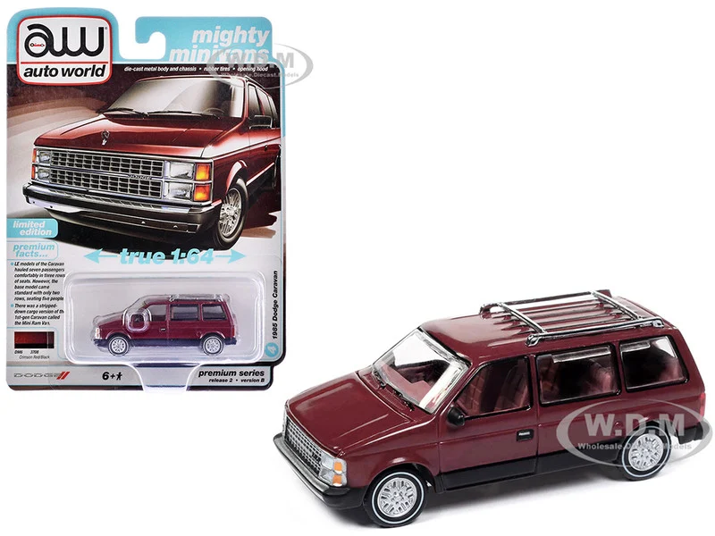 1985 Dodge Caravan Van Crimson Red and Black "Mighty Minivans" Series 1/64 Diecast Model Car by Auto World - Dodge Models