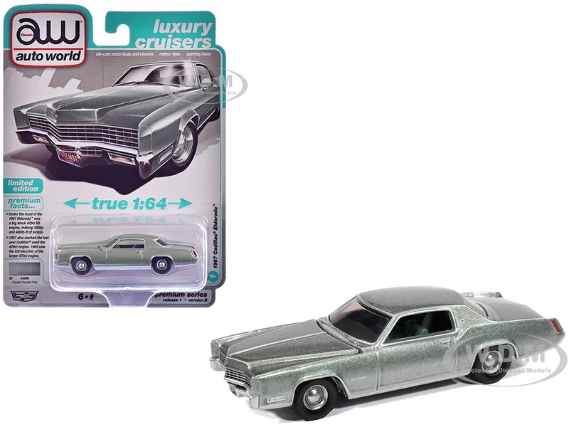 1967 Cadillac Eldorado Crystal Firemist Metallic with Green Interior "Luxury Cruisers" Series 1/64 Diecast Model Car by Auto World - Cadillac Models