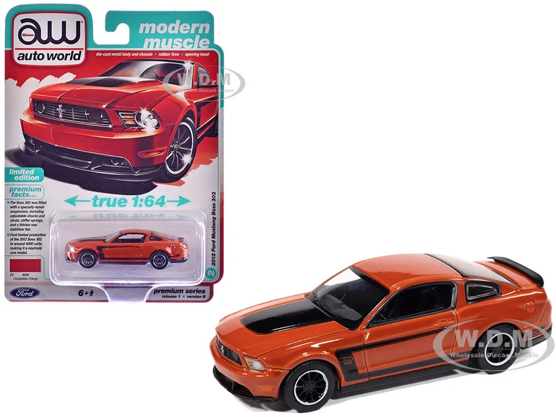 2012 Ford Mustang Boss 302 Competition Orange with Black Accents "Modern Muscle" Series 1/64 Diecast Model Car by Auto World - Ford Models