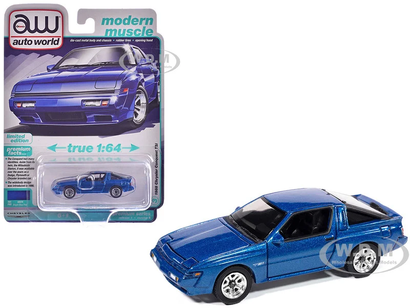 1988 Chrysler Conquest TSi Bright Blue Metallic "Modern Muscle" Series 1/64 Diecast Model Car by Auto World - Chrysler Models