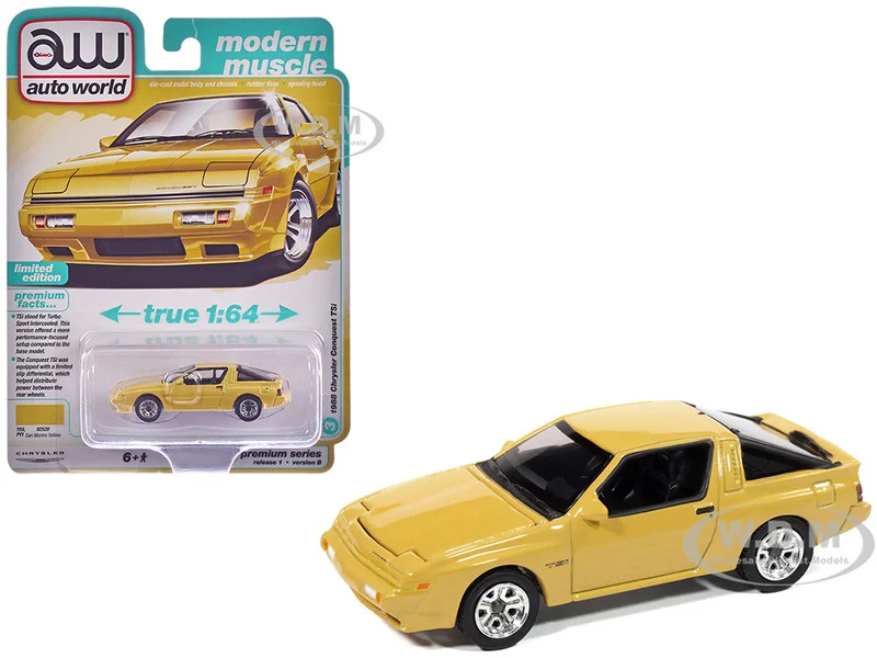 1988 Chrysler Conquest TSi San Marino Yellow "Modern Muscle" Series 1/64 Diecast Model Car by Auto World - Chrysler Models